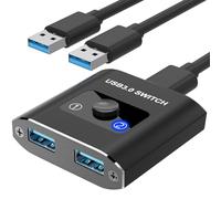 USB 3.0 Switch, Bi-Directional USB Switcher 2 in 1 Out/1 in 2 Out, Aluminum 2 Computers Share 1 Device for Printer, Mouse, Keyboard, USB Sharing Switch with 2 USB 3.0 Cables