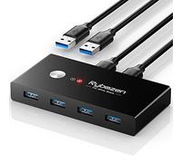 USB 3.0 Switch Selector, 2 Computer Sharing 4 USB Devices, Peripheral Switcher Box for Mouse Keyboard Scanner Printer PC, with One Button Swapping and 2 Pack USB 3.0 Cable