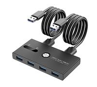 USB 3.0 Switch Selector,ZIYUETEK KVM Switcher 4 Port USB Peripheral Switcher Box Hub for Mouse, Keyboard, Scanner, Printer, PC, Laptop with One-Button Switch and 2 PCS USB3.0 Cable