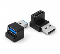 USB 3.1 Right Angle Adapters - 2 Pack Couplers, 10Gbps, 5V 3A, Up & Down | OTG support, compact coupler body, redirects leads at desks, laptops, power banks and chargers