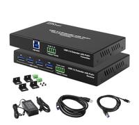 USB 3.2 Extender via Cat6a/Cat7 330FT 100m, Only One Power Supply Required, 4 Port USB 3.2, RS232 FSYNC USB 3.0 Extender, Keyboard Mouse USB Over Ethernet, Plug and Play, A Pair, New Version