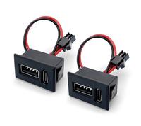 USB-a and Type-C Receptacle Module with Attached 2-Pin Plugs | 5 V 3 a Type-C Rating, 30 V Direct Current 1.5 a USB-a Rating, Port-Specific Ratings, Red and Black Wire
