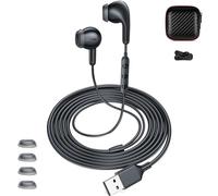 USB A Earbuds with Microphone for PC Laptop, 7.5ft Long Cord Wired Headset Semi In Ear Buds with Eartips Headphones for School Students Home Office Gaming Corded Earphones for Zoom Skype, Black