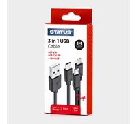 Status USB A to USB C, 8 Pin, or USB Micro Cable, 1M, 18W Fast Charging, High Speed Data Transfer, Black, Durable, Pack of 1 (ATML1MPVCBL10)