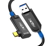 USB A to USB C Fiber Optic Cable Right Angle 10M, 10Gbps Active Optical USB 3.2 Gen2 Cable with German SiliconLine Chip, Long Distance for Machine Vision, Logitech 4K Camera, VR/AR, Video Conference
