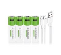 USB AA Lithium Ion Rechargeable Batteries, 1.5 V 2600 mWh Rechargeable Batteries AA Battery, 1H Hours Quick Charge, 1200 Cycles with Type C Charging Cable Overcharge Protection, Pack of 4