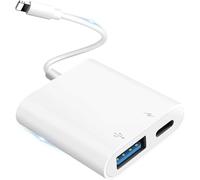 USB Adapter for iPhone, iPhone USB Camera Adapter + PD Female [MFi Certified], Camera OTG Adapter to Lightning Adapter Supports Card Reader, U Disk Flash Drive, Mouse, Keyboard
