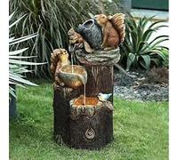 EdirFtra USB and solar water features indoor and outdoor three squirrels sculpture fountain statue garden LED light pool waterfall decoration, 30 * 18cm,A