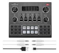 USB Audio Mixer Sound Card, 12 Electric Sounds, 14 Warming-Up Effects, Real-Time Monitoring for Live Streaming, Phone and Computer Compatible