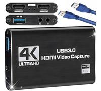 USB Audio Video Capture Card 4K 1080P Portable External HDMI Game Capture Card USB 3.0 Loop-Out Recording to 60FPS/2K 30FPS and Live Streaming Games for PS5/PS4/Xbox/Steam Deck
