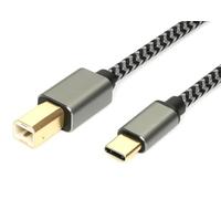 USB B to USB C Braided Printer Cable 2.0, 1m Data Lead, 480 Mbps Transfer Speed, Compatible with HP, Epson, Canon Printers, PC, Xerox, Acer, ASUS, Laptops