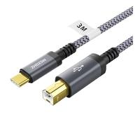 USB B to USB C Cable 3M USB C Printer Cable Braided Suitable forMacBook Pro/Air, Matebook, Dell, HP, Canon, Scanner, Digital Piano,MIDI etc