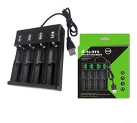 USB Based Smart Charger for 21700 14500 16340 26650 Lithium Ion Batteries with Retractable Spring and Auto Cut Off at Full Charge (4 slot)