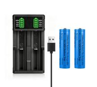 USB Battery Charger Set with 2 Pack 2200 mAh Battery Button Top Ni-MH, 2 Bay LCD Display Smart Universal USB Battery Chargers for Flashlights, Headlamps, Doorbells, RC Cars, Outdoor Garden Lights, etc
