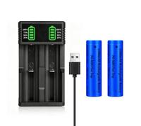 USB Battery Charger Set with 2 Pack 2200 mAh Flat Top Battery Ni-MH, 2 Bay LCD Display Smart Universal USB Battery Chargers for Flashlights, Headlamps, Doorbells, RC Cars, Outdoor Garden Lights, etc