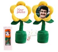 USB Bluetooth version Personalised Singing Sunflower Toy with Custom Face - Rechargeable Dancing Plush with Voice Recording - Interactive Educational Toy,Gift box bag (Yellow - battery-powered)
