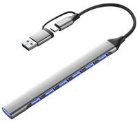 USB C 3.0 Hub Adapter 7 Port, Ultra Thin Distributor USB 3.0 * 1+2.0 * 6, Portable Aluminum Data Hub with USB C to A Adapter for MacBook Pro/Air, USB Flash Drive, Keyboard, Mouse and More