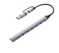 USB C 3.0 Hub Adapter 7 Port, Ultra Thin Splitter USB 3.0 x 1 + 2.0 x 6, Portable Aluminium Data Hub with USB C to A Adapter for MacBook Pro/Air, USB Flash Drive, Keyboard, Mouse and More