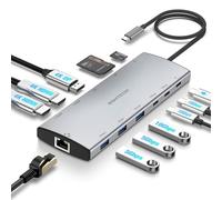 USB C 3.2 Docking Station Triple Display, RSHTECH 12-in-1 USB-C Hub Dock with Dual HDMI+ DP 4K@60Hz, 3x 10Gbps USB 3.2 Ports (2C+1A), 2x USB 3.0, Ethernet Adapter, 100W PD and SD/TF (RSH-T12HD)