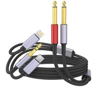 USB C 3.5mm and Lightning to Dual 6.35mm 1/4" TS Mono Stereo Y-Cable, 3 in 1 Dual 1/4 inch Audio Cable Compatible for iPhone15/14/13/12/iPad,Amplifier, Speaker, Headphone, Mixing Console 6.6FT
