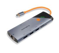 USB C 8-in-1 hub with 4K HDMI, Gigabit Ethernet, and three USB-A data ports. Supports PD 90W fast charging, built-in SD/TF card, compatible with MacBook, HP, iPad, Surface and other devices