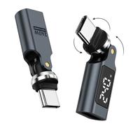 USB C Adapter 2 Pack 240W PD Fast Charging, USB C 90 Degree Adapter Right Angle USB C to USB C Adapter with LED Display USB C Power Meter Tester 360° Rotating for iPhone 17/16/15 MacBook iPad Samsung