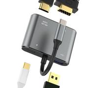USB C Adapter 4in1 HDMI VGA Dual Port USB OTG 3.0 for Apple iPhone 16 Type C Hub 4K Monitor Display Splitter MacBook Monitors Laptop Docking Station Extender Converter Multiport compatible for Samsung