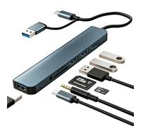 USB C Adapter 8 in 1, USB Hub with USB 3.0 & Triple USB 2.0 Ports, Type C Data Interface, SD/TF Card Reader, 3.5mm Audio Jack, USB Multiport Adapter Compatible with Smartphones, Laptops, Switch, Pad