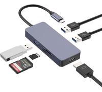 USB C Adapter, USB Type C Hub, USB 3.0 HUB, OBERSTER 6 in 1 USB C Adapter with 3 * USB 3.0, 4K HDMI, SD/TF Card Readers for Laptop Windows, macOS, Linux, Chrome OS Systems