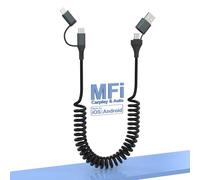 USB-C and Lightning Cable 4 in 1 Combo for Apple Carplay & Android Auto,[MFi Certified] Coiled iPhone Charger Cord- PD 60W Fast Charging & Data Sync Compatible with iPhone 16/15/14/13/12/Android