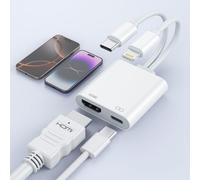 USB-C and Lightning to HDMI Adapter for iPhone ipad to TV [2025 New, MFi Certified], 2 in 1 4K@60 Hz Sync Screen Apple Lightning to Digital AV Adapter for MacBook, iPhone16/15, iPad to TV/Projector