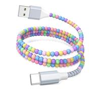 USB C Cable 1M,27W USB A to USB C Colourful Beaded Charger Cord &Car Play Cable for iPhone 17 16 15 Pro Max/iPad Pro Air 10th A16/Samsung S25 S24 Ultra S23 Z Fold 7 6 Phone Charger TypeC Women Girls