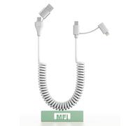 USB C Cable Apple Charger 4 in 1 - PD 60W/27W USB C Fast Charging & Data Sync Multi Charger Cord, 6FT Coiled Lightning Cable to USB for iPhone/Pad/Android/Laptop, Support Apple CarPlay & Android Auto