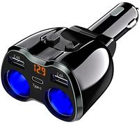 USB C Car Charger, 2 Sockets Cigarette Lighter Splitter 12/24V 80W Dual USB Type-C Ports Separate Switch LED Voltage Display Built-in Replaceable 10A Fuse Compatible Mobile Cell Phone GPS Dash Cam