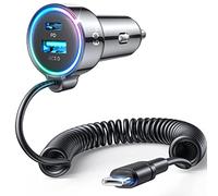 USB C Car Charger, 60W Super Fast Car Charger PD&QC3.0 &PPS with 5ft Type C Coiled Cable, 3 Fast Port Cigarette Lighter USB for iPhone 16/15/ Samsung S24/iPad Pro All Phones