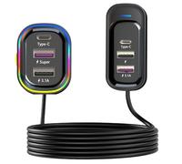 USB C Car Charger, 81W Multiport 6-Port PD & QC3.0 Fast Charger for Multiple Devices, Cigarette Lighter Adapter Car Travel Essentials with 5FT Cable, Compatible with iPhone 15/15, iPad/Samsung S25