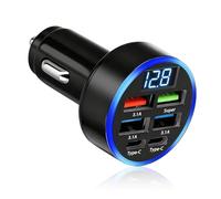 USB C Car Charger Adapter, 50W 6-Port Fast Charging Cigarette Lighter USB Charger with Voltmeter, for iPhone Samsung Android Tablets 12V-24V In Car Charger Multi Device Charging