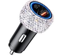 USB C Car Charger Adapter 54W Bling Diamond PD & QC 2-Port Type C Compact Car Charger Compatible for iPhone, iPad, Samsung Galaxy, LG, Google Pixel, Moto, USB-C Port