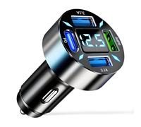 USB C Car Charger Adapter, 66W 4 Port Metal USB-C/A Car Adapter Multi PD/QC Fast Charging Cigarette with Voltmeter USB Car Phone Charger for Phone 16/15/14/13/12, Galaxy, Pad