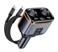 USB C Car Charger Adapter with 60W USB C Cable, 145W Super Fast Cigarette Lighter USB Charger Adapter with LED Voltmeter Car Phone Charger For iPhone 15/14/13/12 Samsung S24 S23 OPPO & More