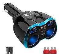 USB C Car Charger Cigarette Lighter Splitter, Qidoe 80W 2-Socket 12V/24V Car Power Adapter with 5.8A Dual USB Car Charger for GPS, Dashcam, SatNav, iPhone, iPad, Android etc