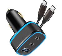 USB C Car Charger For HMD XR21/HMD Pulse/HMD Pulse Pro/HMD Pulse Plus/HMD Atlas/HMD Vibe, Multi Port 18W + 15W (33w Max) Super Fast Type C Cigarette Lighter Adapter With USB C Cable