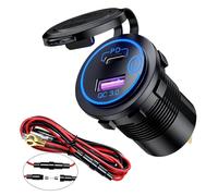 USB C Car Charger Socket,48W Dual Ports Power Output PD QC3.0 Fast Charging with LED Voltmeter Waterproof Switch Cigarette Socket Lighter Plug for 12V 24V Vehicles Marine Boat Motorcycle Truck Red