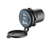 USB C Car Charger Socket, Car Charger Socket PD3.0 & QC 3.0 USB C LED Touch Switch Fast Charging 12V/24V For Marine Boat Motorcycle Truck(C)