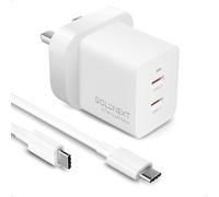 USB C Charge 47W, Dual Port USB C GaN Fast Charger Plug UK PD 3.0 & PPS 33W with 100W 5A Type C Cable for iPhone 16 Pro Max/15 Pro/15/14/13, Macbook Air, Galaxy S24/S23,Pixel (47W-White)