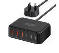 USB C Charger, 100W Multi USB Desktop Charger, Type C 6-Port GaN USB C Fast Charger, Portable USB Travel Charging Station Compatible with iPad iPhone 16 15 14 13 12 Pro Max Pixel Note Galaxy 5ft Cord