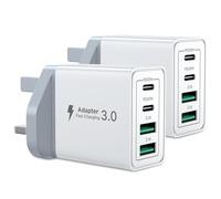 USB C Charger, 2-Pack 40W USB C Plug 4-Port Fast Charger Plug UK Dual Port USBC Power Adapter+QC Wall Charger Head Type C Charging Plug for iPhone 16 15 14 13 12 11 Pro Max Plus XS XR SE, iPad,Samsung