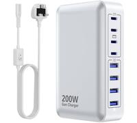 USB C Charger 200W Charger Block, 8-Ports Gan Fast Charging Station Hub, PD 65W Switch ON/OFF Laptop Charging Adapter Compatible with MacBook Pro/Air, iPhone 17/16/15/14, Galaxy S24/S23/S22
