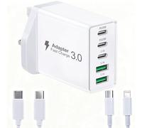 USB C Charger 40W with USB C Cable & iPhone Charger Cable, 5-Port Fast Charger Plug 3 USB C PD 20W + 2 USB A, Multi USB Plug UK for iPhone 17 16 15 14, Samsung Galaxy S25/S24/S23/S22/S21/Ultra/iPad