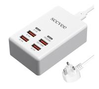 USB C Charger, 55W 6-Port USB C Charger Holder Multi-USB Charging Station Desktop Multi-Port USB Charger 2 USB C 4 USB A Compatible with iPhone/Google/Xiaomi/Oppo/Tablet etc.